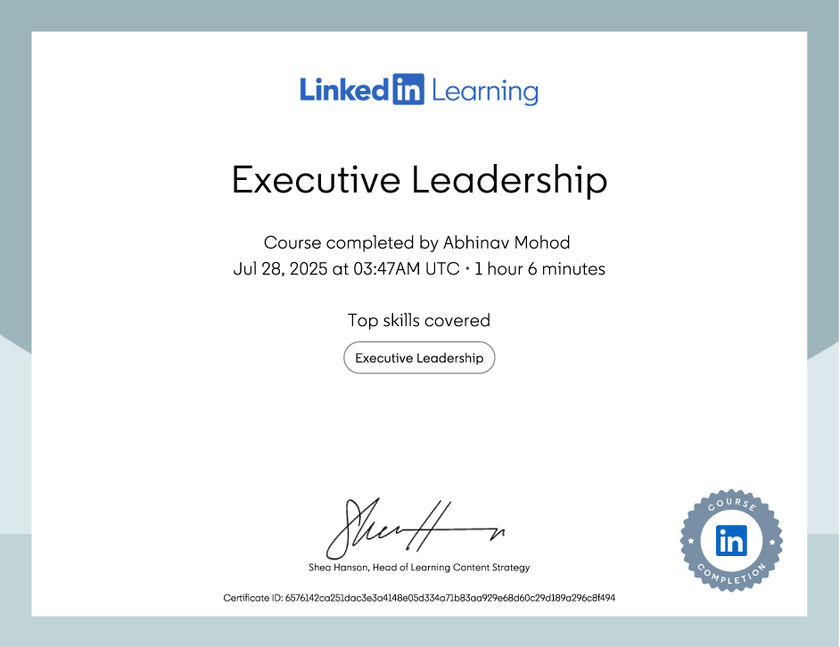Executive Leadership certificate