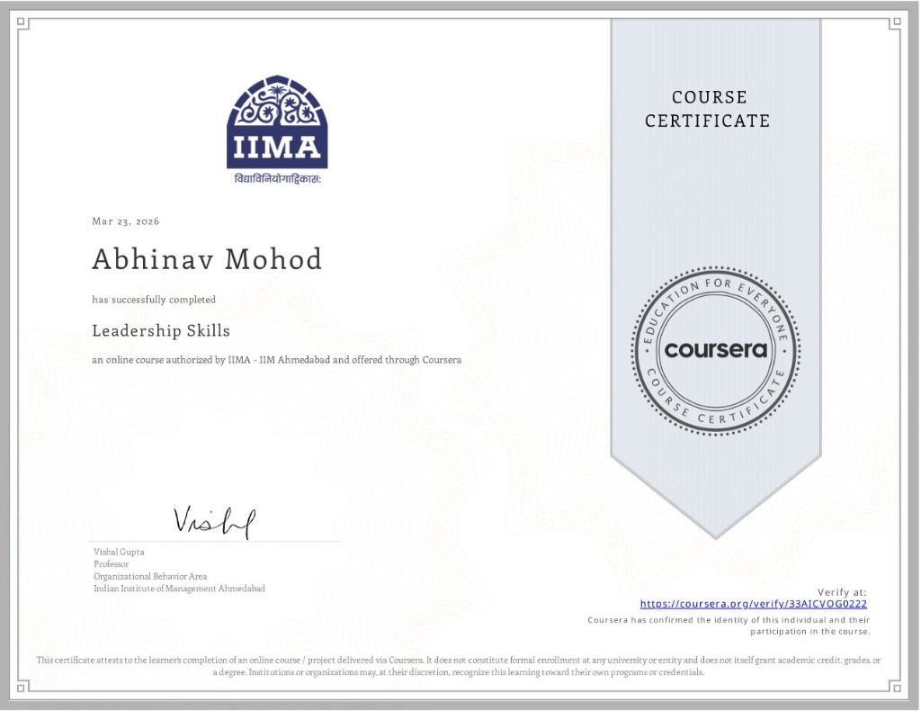IIM Ahmedabad Leadership Skills certificate